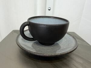 Jars France Tourron Gris Ecorce Cup and Saucer Set Charcoal Gray 6oz